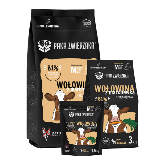 Liellopa gaļa ar burkāniem SUPERPREMIUM kvalitātes sausā barība pieaugušiem suņiem 1,5 kg | 3 kg | 9 kg